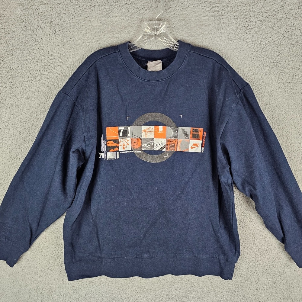 Nike Sweatshirt Mens XL Fleece Lined Y2K Graphic Research Lab Crew Neck Pullover
